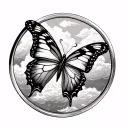 Butterfly with rainbow cloud encased in mirror tattoo design idea