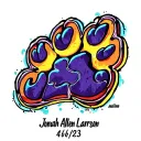 "Jonah Allen Larson  4/6/23" colored autism puzzle piece inside black bear cub paw tattoo design idea