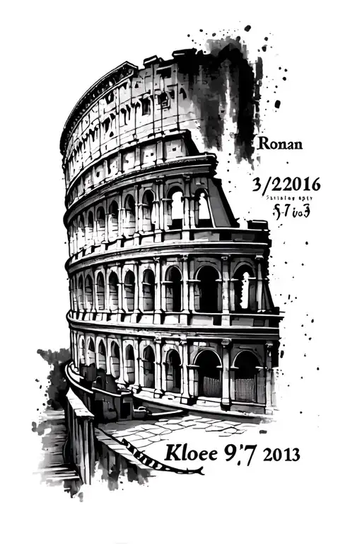 "Roman 2/5/2016 Kloee 9/7/2013" Roman Coloseum and roman numerals tattoo design idea