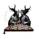 devil and jesus playing chess tattoo design idea
