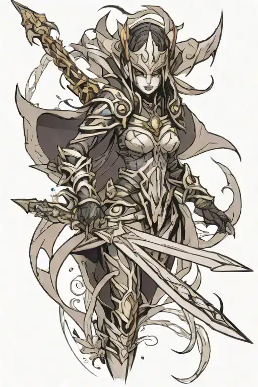 Sketch of character "phantom assassin" from game "dota 2" tattoo design idea