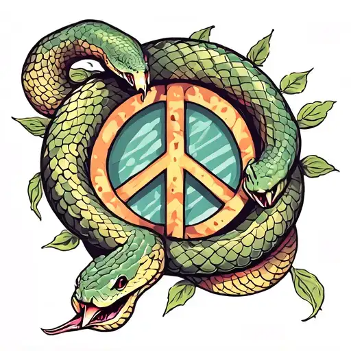 snake over peace symbol combined tattoo design idea