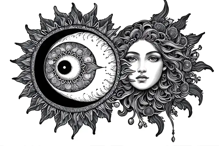 sun moon mandala virgo tattoo design idea