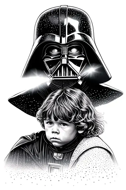 Darth Vader with young Anakin Skywalker as the fallen tattoo design idea