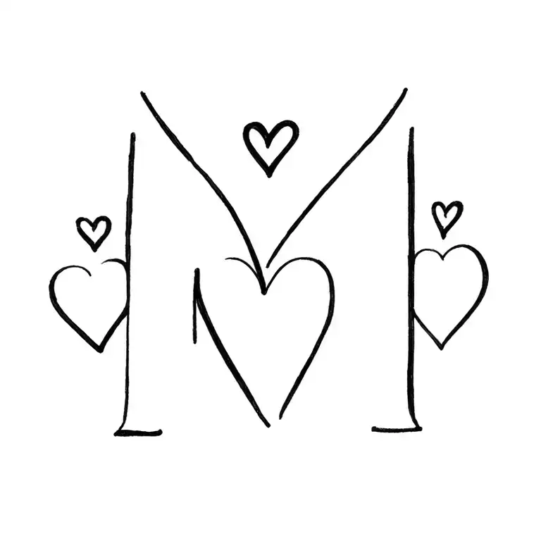 3 hearts and Letter M  tattoo design idea