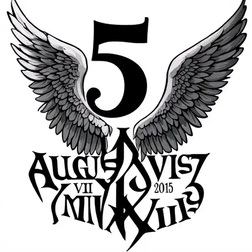 angel wings with 5 August 2015 in Roman numerals VIII・VII・MMXIII tattoo design idea