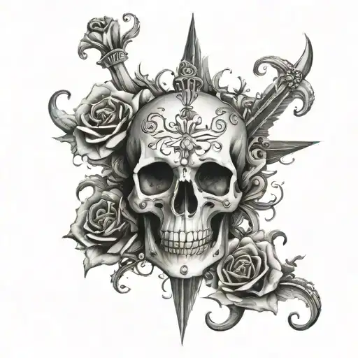I need a tatoo the goes on the throat that has a V as a centerpiece but is surreonded by skulls   tattoo design idea