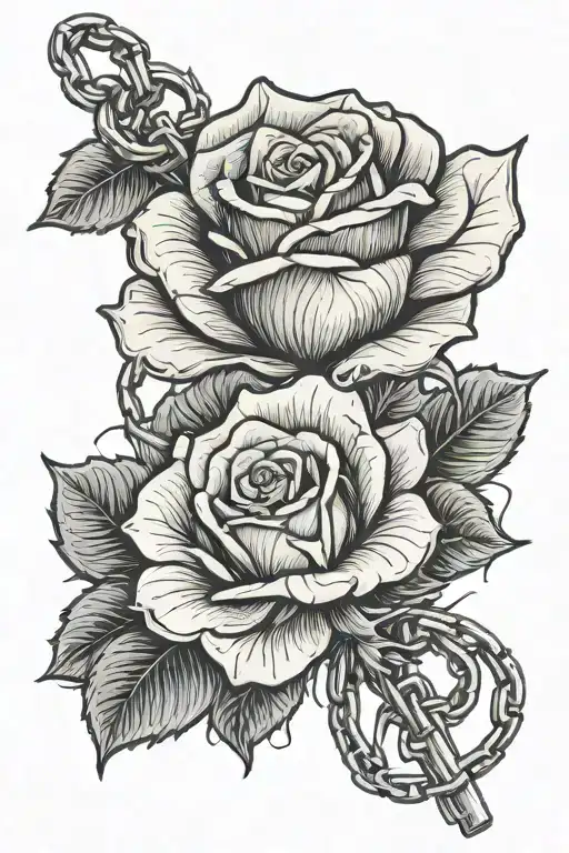 yellow rose wraped by dog tag and chain  tattoo design idea