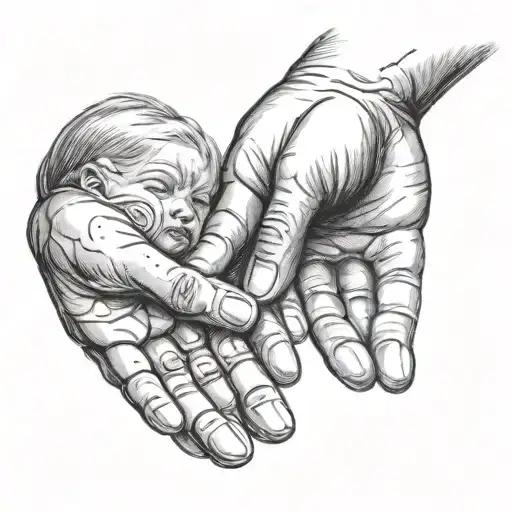dad hand holding 3 kids hand holding tattoo design idea