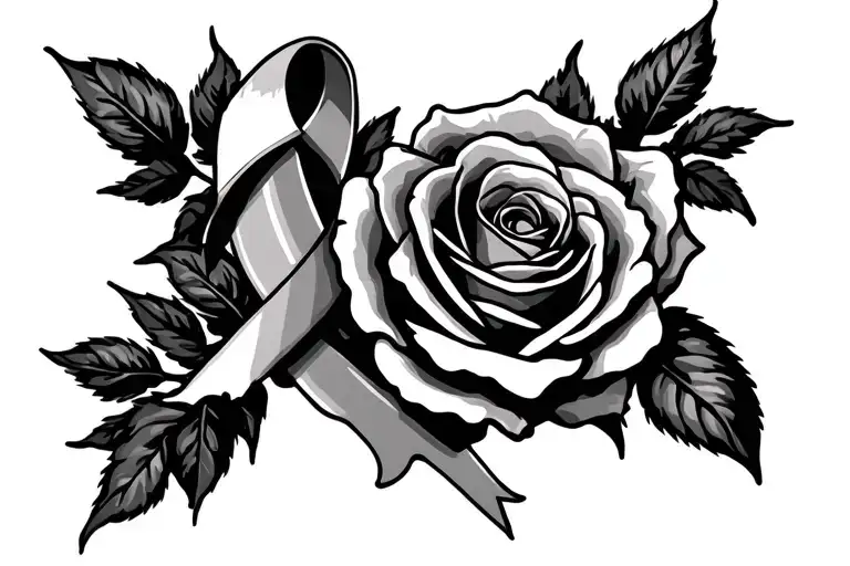 roses with cancer ribbon tattoo design idea