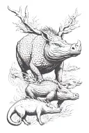 boar deer crocodile kangaroo magpie goose fox goat buffalo barramundi tattoo design idea