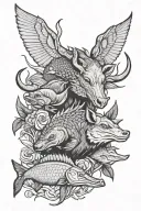 boar deer crocodile kangaroo magpie goose fox goat buffalo barramundi tattoo design idea