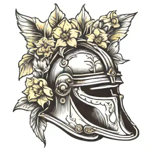 centurion helmet with daffodils  tattoo design idea
