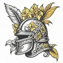 centurion helmet with daffodils  tattoo design idea