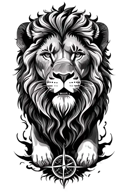 lion compass tattoo design idea