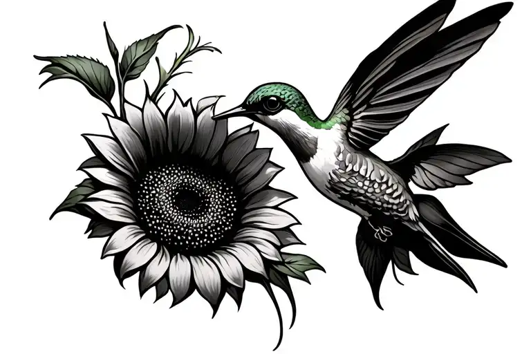 sunflowers and hummingbird clavicle bone incorporated symmetrical  tattoo design idea