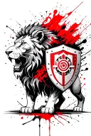 lion with glyph and shield tattoo design idea