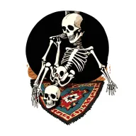 bored skeleton hanging upside down from a carpet bea tattoo design idea