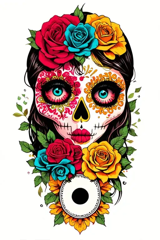"Rose" day of the dead girl  yin yang  tattoo design idea