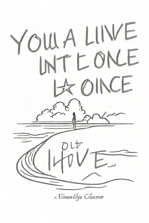 beach with a sunset and the quote you only live once and about having fun with a little bit of love tattoo design idea