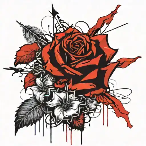 roses cristian cross intertwined within tattoo design idea