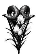 v, aries sign, ram horn, daffodil bud bursting tattoo design idea