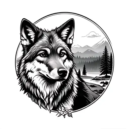 British Columbia landscape with a coyote in the picture tattoo design idea
