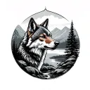 British Columbia landscape with a coyote in the picture tattoo design idea