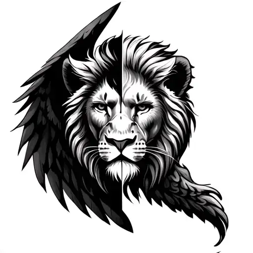 Wrist tattoo design with half angel wing and half lion face combined  tattoo design idea