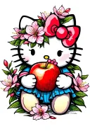 hello kitty eating apple blossom tattoo design idea