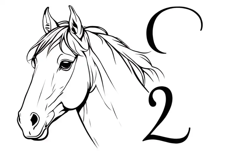 horse head and number 2 tattoo design idea