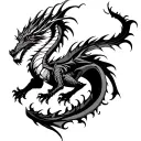 creates a stencil -style tattooge, in black and white with very fine lines, of a dragon of dark fury with introno al tattoo design idea
