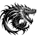creates a stencil -style tattooge, in black and white with very fine lines, of a dragon of dark fury with introno al tattoo design idea