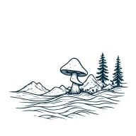 mushroom made from Florida beach waves and California sequoias mountains tattoo design idea