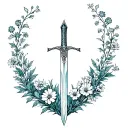 fenime Sabre sword surrounded in Alaskan flowers growing tattoo design idea