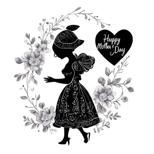 Draw me a Happy Mother's Day image with A floral and heart-themed background? Add things for animation with Bo Peep tattoo design idea