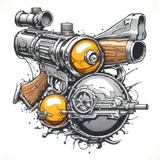 billiard ball and sniper rifle tattoo design idea