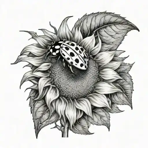 sunflower and ladybug  tattoo design idea