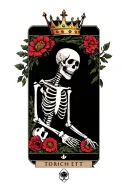 tarot card with skeleton with crown on and flowers goth tattoo design idea