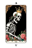 tarot card with skeleton with crown on and flowers goth tattoo design idea