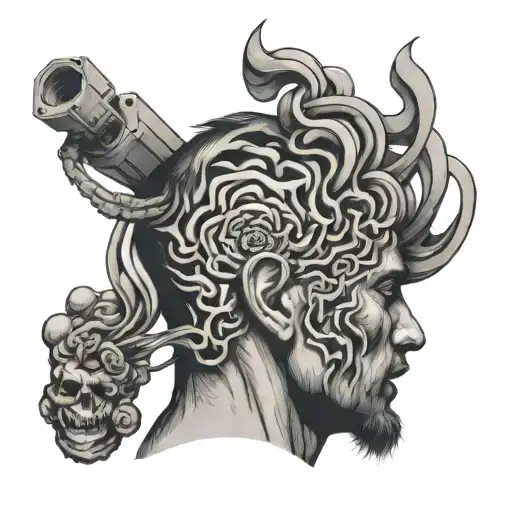 overthinking concept exploded head tattoo design idea