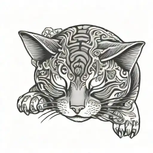 lucky cat sleeping tattoo design idea