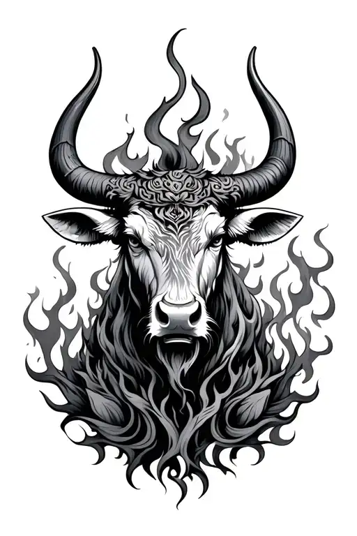 oriental fire ox surrounded by lush tattoo design idea