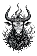 oriental fire ox surrounded by lush tattoo design idea