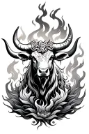 oriental fire ox surrounded by lush tattoo design idea
