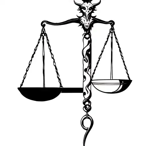 libra scale, trade with demon tattoo design idea