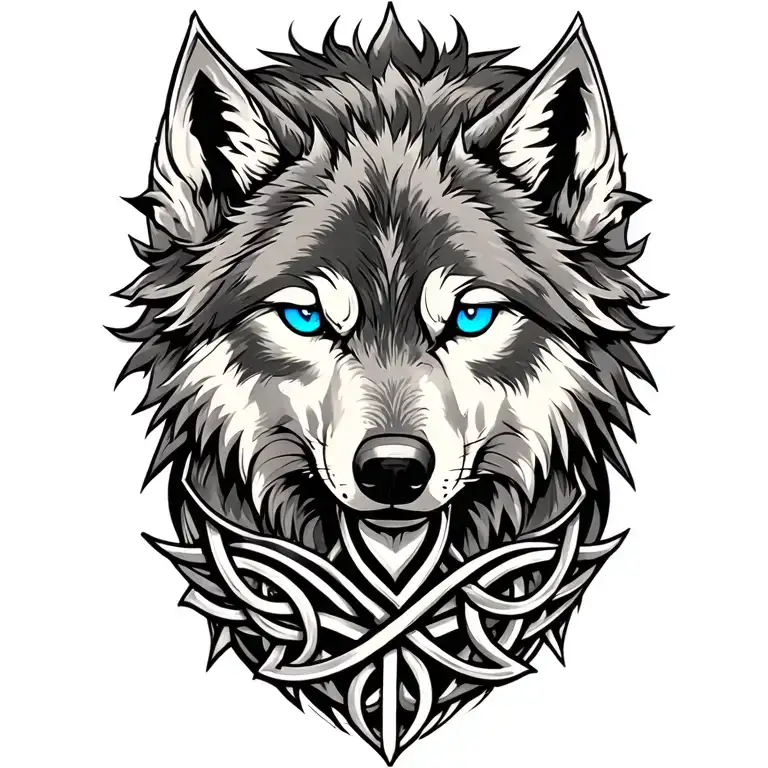 wolf with blue eyes on armor tattoo design featuring Celtic trinity knot  tattoo design idea