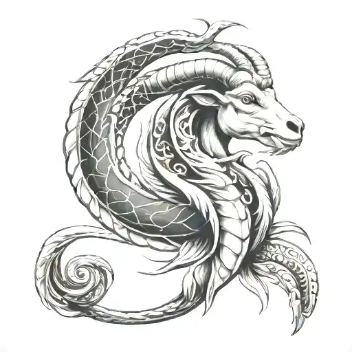 goat, fish and snake tattoo design idea