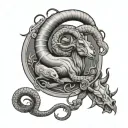 goat, fish and snake tattoo design idea
