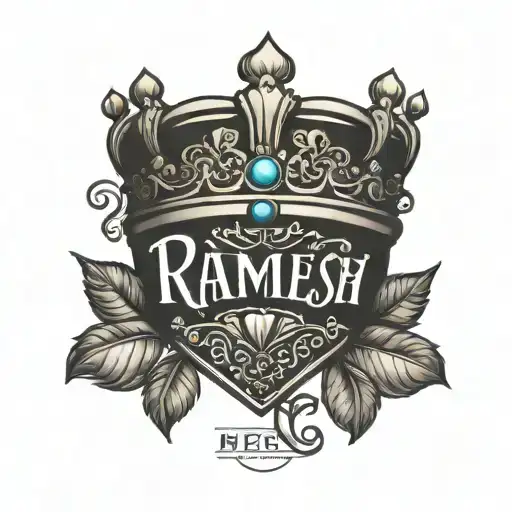 name Ramesh with king crown and heart shape tattoo design idea